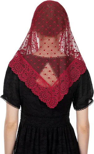 Vista 4 de Wgior velos de capilla de encaje de inspiración vintage triangular, bufanda de cubierta católica, velos de mantilla para iglesia