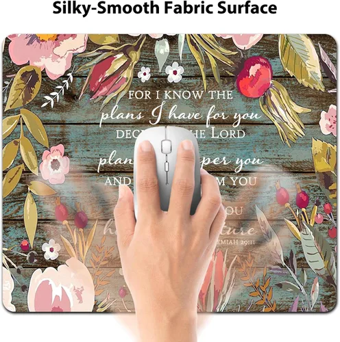 Vista 3 de Alfombrilla de mouse rectangular, versículos bíblicos cristianos de las Escrituras, Jeremías 29:11, citas, flores vintage, arte floral rústico