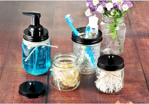 Vista 7 de Amolliar Bomba Dispensadora de Jabón Espumoso en Tarro de Masón, Bomba de Jabón de Espuma de Plástico con Tapa de Acero Inoxidable Resistente a