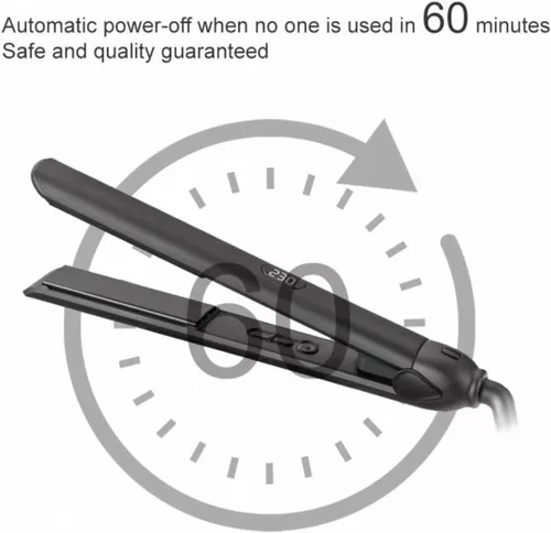 Vista 5 de Plancha de pelo profesional, negro, plancha plana de titanio con pantalla LCD, placa caliente MCH, cable giratorio de 360°, calentamiento rápido