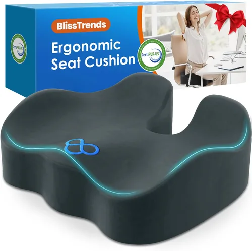 Vista 17 de BlissTrends Cojín de asiento, cojines de espuma viscoelástica de 5.2 pulgadas de grosor para silla de oficina, asiento de automóvil, avión, alivio