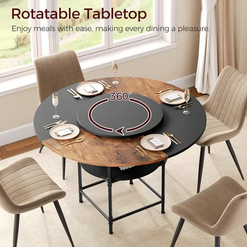 Vista 2 de MAHANCRIS Mesa de comedor redonda para 4, mesa de comedor con estante de almacenamiento, mesa de comedor de 47.2 pulgadas, mesas circulares, mesas