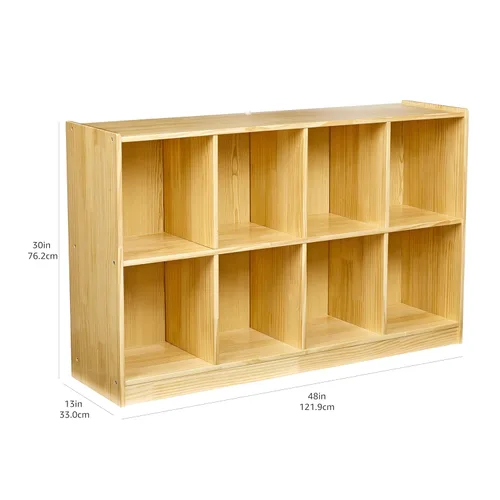 Vista 2 de Yaxa Basics Block Storage Cabinet, Backpack Organizer Shelf, 8 Compartment, 13" D x 48" W x 30" H, Pine Wood