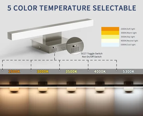 Vista 2 de Joossnwell Accesorios de Iluminación para Baño Níquel Cepillado Barra de Luces de Tocador 5cct Regulable Moderna Accesorio de Iluminación de Baño
