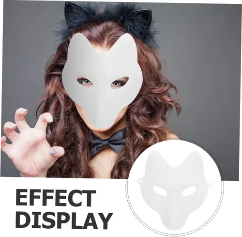 Vista 3 de NOLITOY Máscara de zorro DIY Máscara blanca en blanco Máscara japonesa Kabuki para Halloween Prop