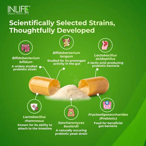Vista 5 de INLIFE Suplemento prebiótico y probiótico para la salud intestinal Bacterias Lactobacillus Probióticos para mujeres y hombres - 60 cápsulas