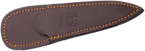 Vista 2 de Joker Cuchillo de espiga completa Botero CR67, con mango de madera roja y hoja de un solo filo de 4.52 pulgadas, funda de cuero, herramienta