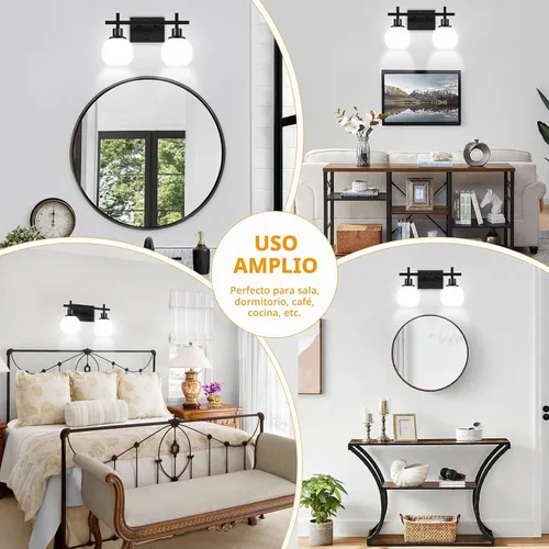 Vista 7 de Dpyrrhic Accesorios de Iluminación de Baño de 2 Luces Negro Sobre Espejo, Accesorios de Iluminación de Tocador Modernos, Luz de Tocador de Baño