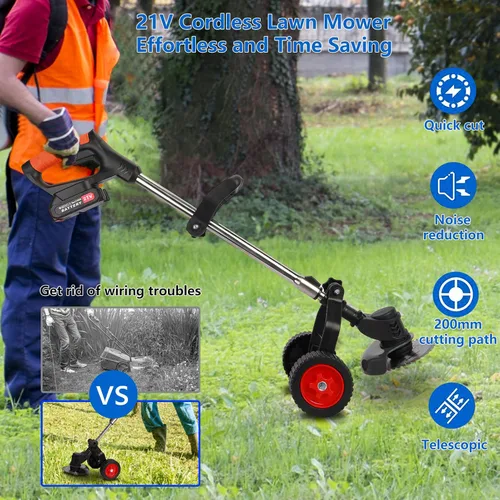 Vista 3 de Weed Eater, 3 en 1 inalámbrico Wacker - Cortadora de césped eléctrica con batería de 21 V 2000 mAh para jardín y patio con rueda (negro EE.UU.)