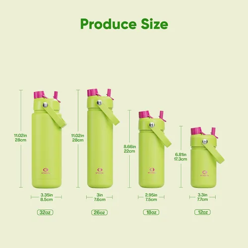 Vista 6 de Botella de agua aislada para niños con popote, botella de agua de acero inoxidable de 12 onzas con boquilla doble, a prueba de fugas, sin BPA, al