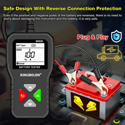 Vista 6 de KINGBOLEN BM550 Probador de Batería de Auto 6V 12V 24V, Probador de Voltaje 100-2000 CCA Resistencia Interna 2Ah-220Ah Probador de Batería Digital