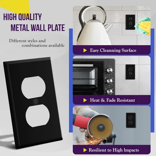 Vista 4 de ENERLITES Placa de pared de metal para receptáculo dúplex, tapa de tomacorriente, resistente a la corrosión, tamaño estándar de 1 banda, 4.50 x 2.76