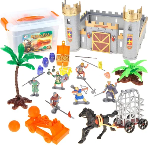 Vista 7 de PowerTRC Figuras de acción del Reino de la era romana con ejércitos de juguete, caballeros, caballo, castillo, cofres del tesoro, catapulta