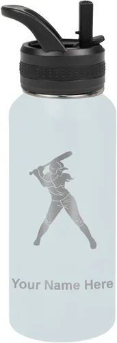 Vista 53 de LaserGram Botella de agua personalizada de 32 onzas, jugador de softbol Regalo grabado para jugadores de sóftbol, acero inoxidable aislado al vacío
