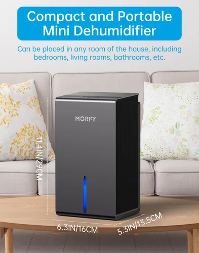 Vista 3 de Deshumidificador MORFY, deshumidificador pequeño para dormitorio, baño, RV con apagado automático, deshumidificadores compactos y silenciosos