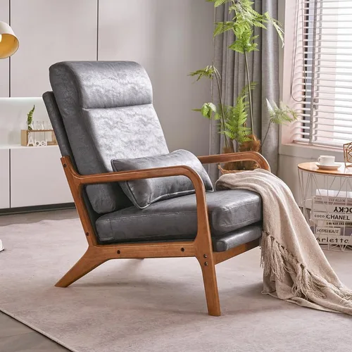 Vista 45 de Modern Accent Chairs for Living Room,Bronzing Cloth Comfy Reading Chair Leisure Armchairs with Pillow,Lounge Single Sofa Vanity Chair for Dark Grey