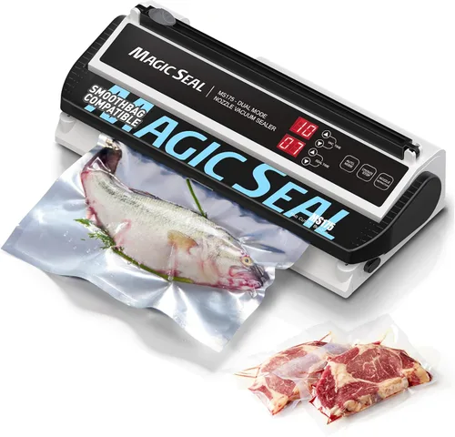 MAGIC SEAL Máquina selladora al vacío de boquillas para bolsas Mylar y bolsas planas lisas, sellador de alimentos de 220 W con ajustes de aire y
