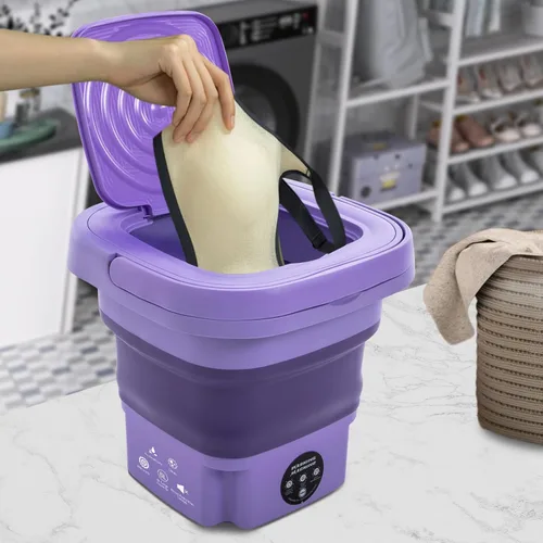 Vista 4 de Lavadora portátil, lavadora plegable de 8 litros con cesta de drenaje, lavadora multifuncional con 3 modos de limpieza profunda, adecuada