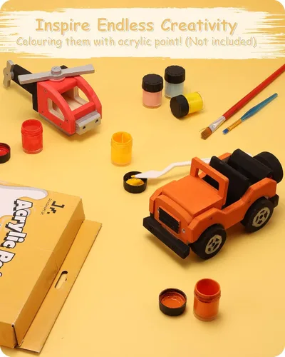 Vista 3 de SainSmart Jr. Kit de construcción de carpintería, juego de proyectos STEM 2 en 1 para niños, juguetes de montaje de manualidades de madera