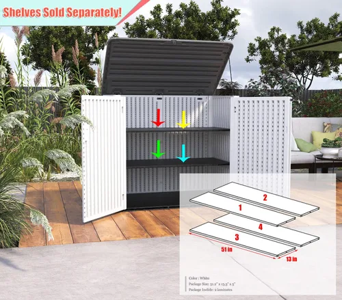 Vista 4 de ADDOK 2SG - Cobertizo de almacenamiento horizontal más grande resistente a la intemperie, armario de almacenamiento al aire libre de 4.4 x 2.8 pies