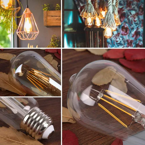 Vista 6 de Bombilla LED Edison vintage, ST19 6 W, bombilla de filamento LED regulable, 600 lúmenes, blanco cálido 2700 K, bombilla LED, transparente, base E26