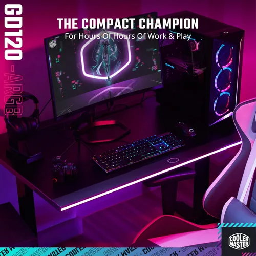 Vista 4 de Cooler Master GD120 A1 ARGB - Escritorio para juegos de PC del 30 aniversario, ARGB ambiental, alfombrilla de mouse repelente al agua, soporte