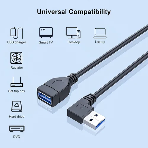 Vista 2 de Oxsubor SuperSpeed - Cable de datos USB 3.0 macho a hembra, ángulo izquierdo y recto, 2 unidades (7.9 in, 8 pulgadas)