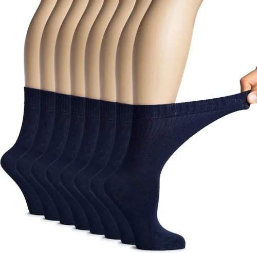 Hugh Ugoli Women's Soft Bamboo Diabetic Crew Socks, Wide, Loose Fit, Thin Socks with Seamless Toe, Non-Binding Top, 8 Pairs