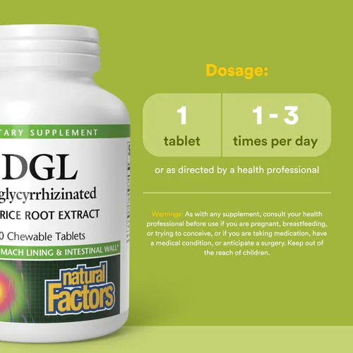 Vista 3 de Natural Factors DGL Masticable - Suplemento de apoyo digestivo con extracto de raíz de regaliz - Tabletas masticables que apoyan el revestimiento