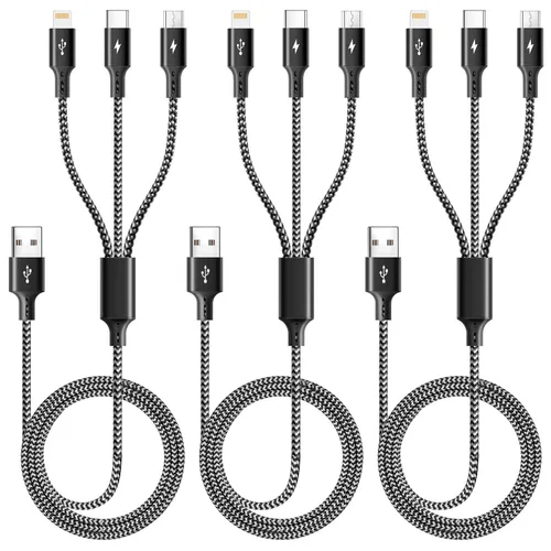 ASICEN Cable de carga múltiple 3 en 1, cable de carga múltiple trenzado, cable de carga USBC, cable de carga USB universal con puerto tipo C/micro