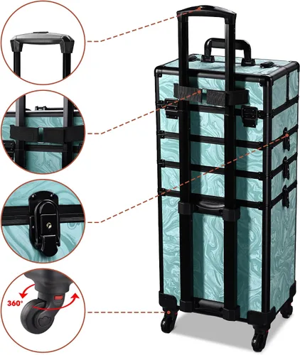 Vista 9 de BYOOTIQUE CoyoteButtes Vitality - Organizador de maquillaje rodante 4 en 1, estuche de maquillaje de viaje con ruedas para manicurista de uñas