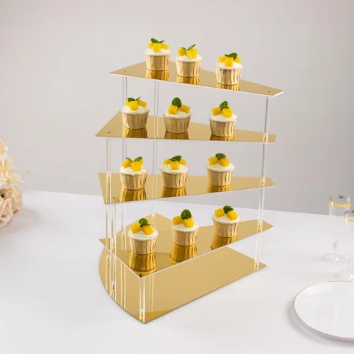 Vista 13 de Efavormart - Soporte de plástico transparente para cupcakes de 3 niveles con borde barroco dorado en relieve, soporte redondo de postres