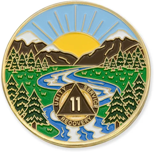 Vista 72 de Moneda AA de 1 año – Medallón de recuperación de ondas estrelladas de Sobriety Mint – azul/blanco/dorado