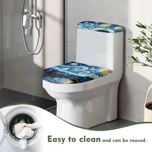 Vista 29 de Flashideas Juego de cubierta para tanque y tapa de inodoro con estampados de patas de perro coloridas - Elástico, se adapta a la mayoría de tanques
