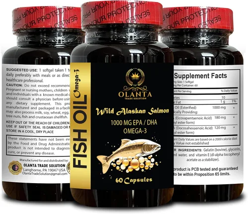 Vista 5 de Aceite de pescado Omega 3 - Omega-3, EPA, DHA y vitamina D, cápsulas de aceite de pescado, suplemento líquido de aceite de pescado Omega 3, aceite