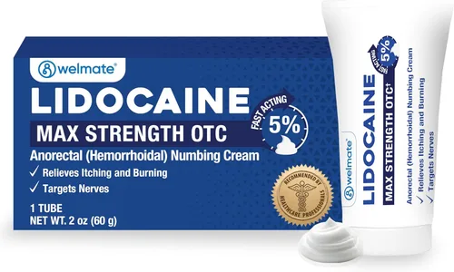 WELMATE Crema de lidocaína al 5% para hemorroides - Crema anestésica de lidocaína de acción rápida y crema analgésica tópica para aliviar la picazón
