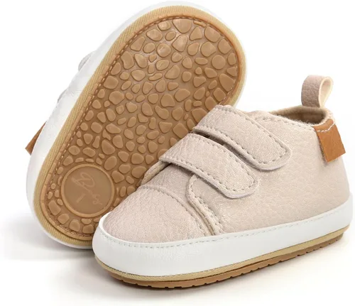 SOFMUO Zapatillas de cuero PU de tobillo altas para bebés, niños y niñas, mocasines de suela suave de goma para infantes, recién nacidos, mocasines