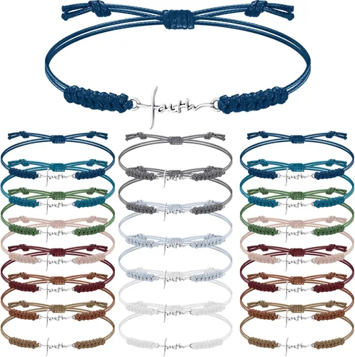 Vista 10 de Rtteri 20 Piezas Pulseras de Cruz de Fe Inspiracionales Regalos de Joyería de Cumpleaños a Granel de Acero Inoxidable Dije de Esperanza Pulsera