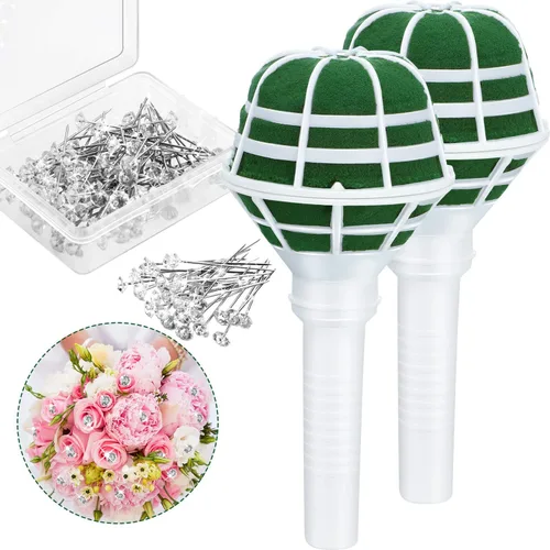 Boao Soporte para ramo de flores de novia de espuma para novia, decoración de flores artificiales con 50 alfileres para ramo de boda (2 piezas)