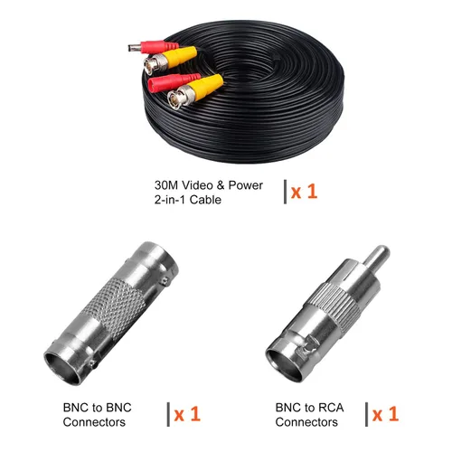 Vista 2 de LONNKY Cable BNC de 100 pies para cámara de seguridad de 98.4 ft con conectores BNC y adaptadores RCA, cable de alimentación de video para cámara