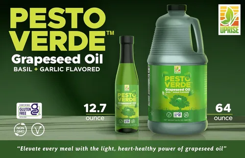 Vista 5 de Aceite de semilla de uva Pesto Verde – Botella a granel de 64 onzas Aceite de albahaca con sabor a pesto para cocinar, asar y preparar comidas