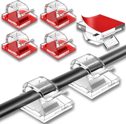 Vista 11 de 100 piezas de clips para cables, organizador de cables adhesivo, soporte de cable, clip de cable autoadhesivo, ganchos adhesivos para gestión