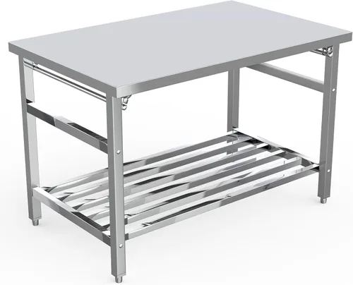 Mesa plegable de acero inoxidable de 48 x 24 pulgadas para preparación y trabajo, isla de cocina de acero inoxidable comercial resistente NSF con