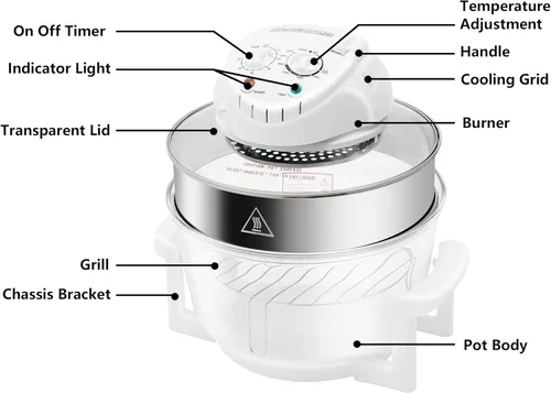 Vista 8 de CNCEST Horno freidora de aire, eliminación de grasa de calefacción vertical de 360 °, convección infrarroja, comida saludable, horno eléctrico
