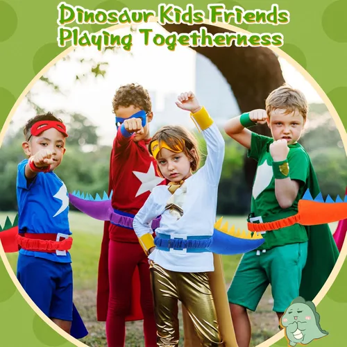 Vista 2 de Libima Juego de 24 piezas de disfraz de dinosaurio de cola de dinosaurio, fiesta temática de dragón y dinosaurio, disfraz de cola de animal