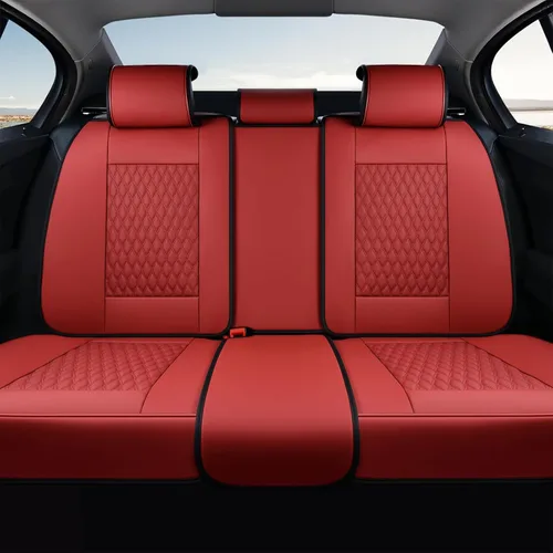 Vista 25 de Coverado - Juego completo de fundas de asiento para automóvil, de piel de napa, protector impermeable con soporte lumbar, con ajuste universal