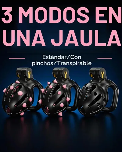 Vista 2 de Male Chastity Spiked Cock Penis Cage DINGYAN Chastity Devices (Black, XS) 5 anillos de bola de 1.772 in, diseño de cobra invisible impreso en 3D