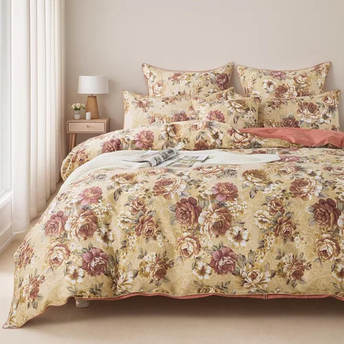 Vista 38 de FADFAY Juego de funda de edredón Twin, elegante ropa de cama floral shabby beige con estampado de pájaros y flores, juego de funda de edredón