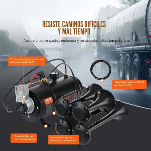 Vista 5 de VEVOR Compresor de aire de 12 V con tanque de 0.8 galones/3 L, compresor de aire de bocinas de tren, sistema de compresor de aire a bordo de 120 psi