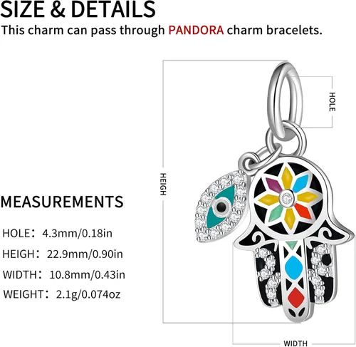 Vista 4 de AIEGNOS Dijes de Hamsa de mal de ojo para pulsera collar de plata de ley 925 cuentas de mal de ojo de Fátima para manos de serpiente europea